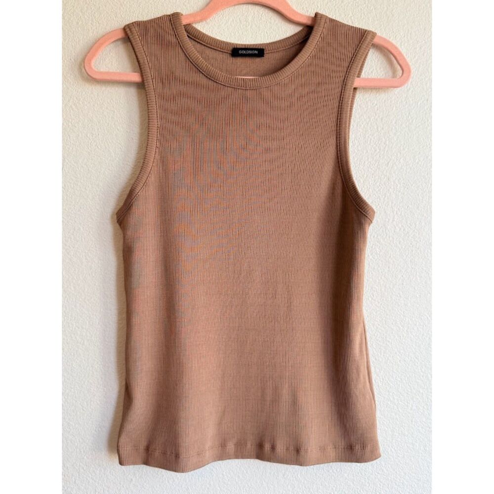 Goldsign The Ribbed Stretch Jersey Sleeveless Tank Top in Tan Brown size Large